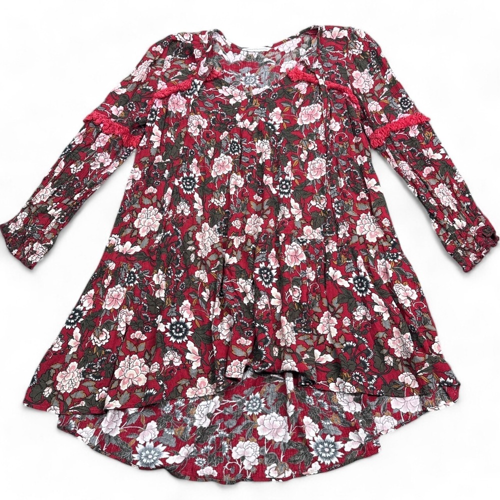 American Eagle Flow Floral Dress Womens Size Medium Red Ruffle Midi